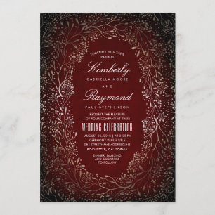 Gold Baby's Breath Wreath   Rustic Vintage Wedding Invitation