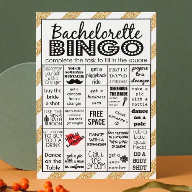 Gold Bachelorette Bingo, Party Game, Challenge Invitation (Creator Uploaded)