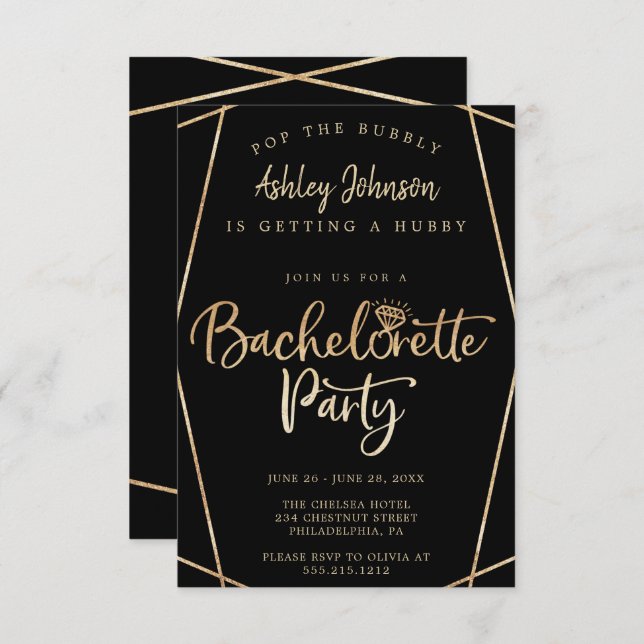 Gold Bachelorette Party Invitations - Itinerary (Front/Back)