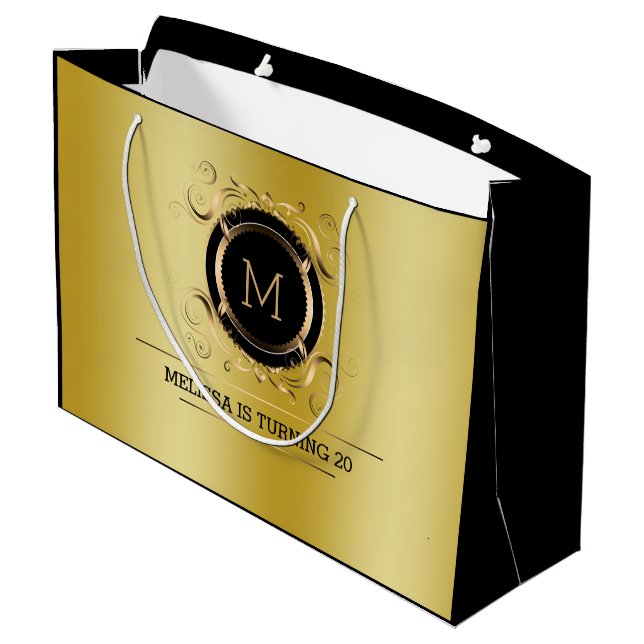 Gold Background With Gold and Black Frame Large Gift Bag (Back Angled)