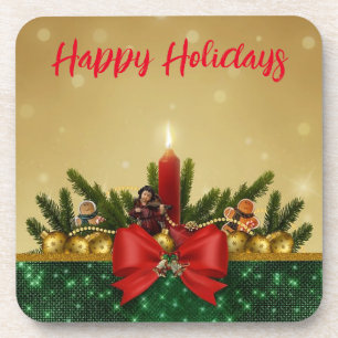 Gold Background with Pine Tree and Saint and Fat Coaster