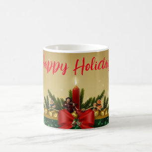 Gold Background with Pine Tree and Saint and Fat Coffee Mug