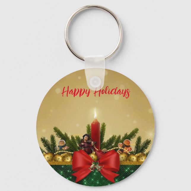  Gold Background with Pine Tree and Saint and Fat  Key Ring (Front)