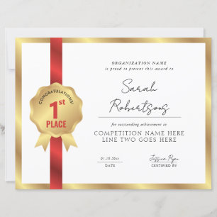Gold Badge Red Ribbon 1st Place Winner Award