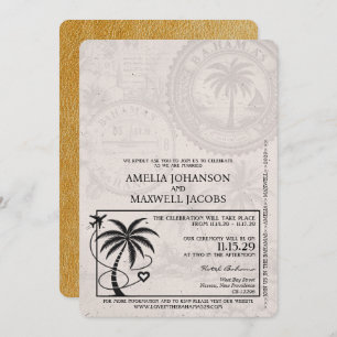 Gold Bahamas Passport Wedding Invitation