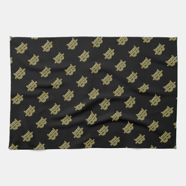 GOLD BAHT SIGN ฿ Thai Money Currency ฿ Tea Towel (Horizontal)
