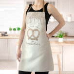 Gold Bakery Catering Chef Glitter Drips Script Apron<br><div class="desc">Here’s a wonderful way to add to the fun of baking. Add extra sparkle to your culinary adventures whenever you wear this elegant, sophisticated, simple, and modern apron. A sparkly, champagne gold pretzel, script handwritten typography and glitter drips overlay a girly faux metallic champagne gold ombre background. Personalise with your...</div>