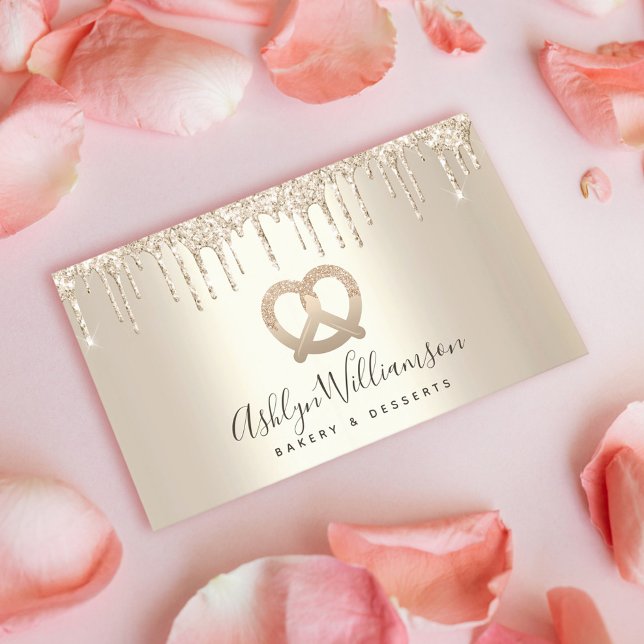 Gold Bakery Pastry Chef Catering Glitter Drips Business Card (Creator Uploaded)