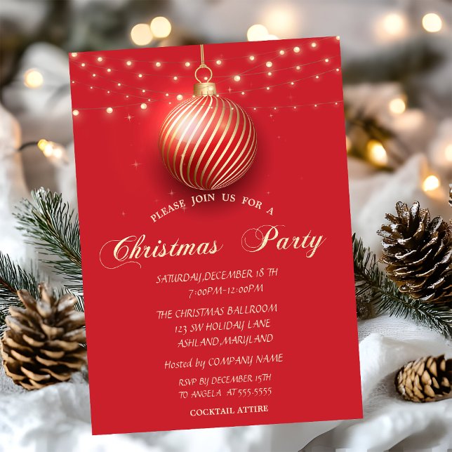 Gold Ball,String Lights Company Christmas Party Invitation (Creator Uploaded)