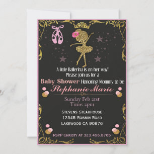 Gold Ballerina on her way Baby shower invite
