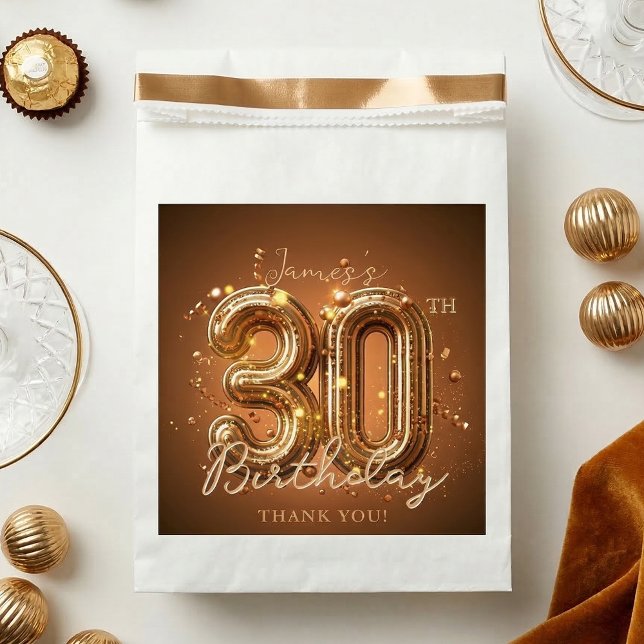 Gold Balloon 30th Birthday Brown and Bronze Favour Bag (Creator Uploaded)