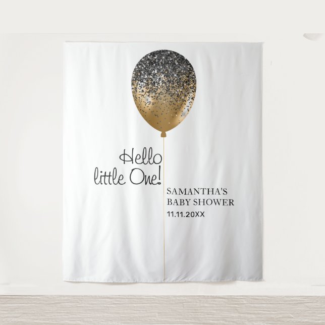 Gold Balloon Baby Shower Celebration backdrop Tapestry (Front)