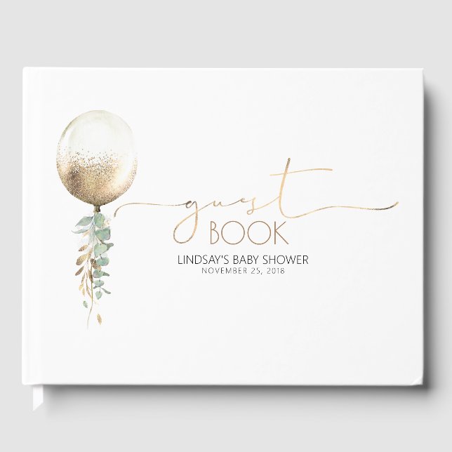 Gold Balloon Garland Baby Shower Guest Book (Front)