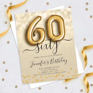 Gold Balloon Glitter 60th Birthday Party Invite