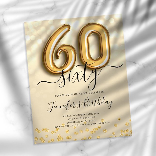 Gold Balloon Glitter 60th Birthday Party Invite Flyer (Creator Uploaded)
