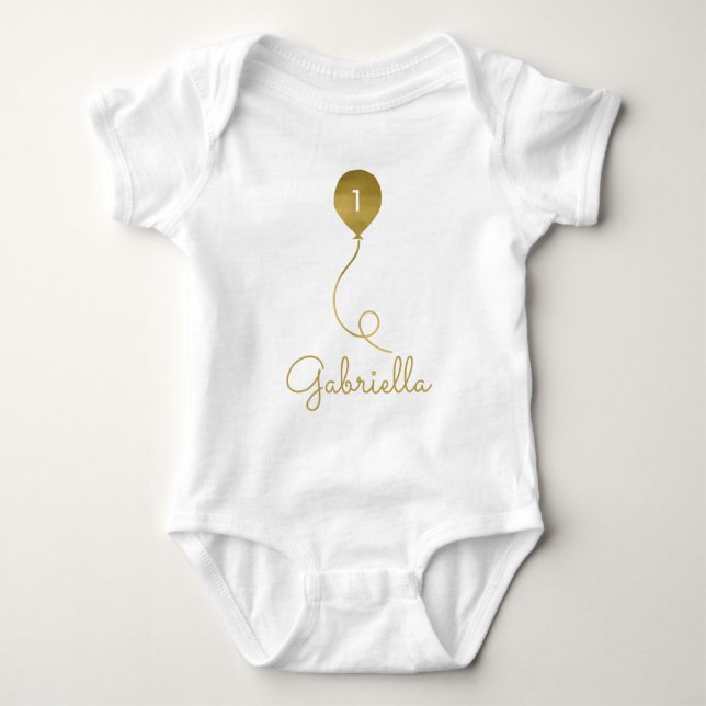 Gold Balloon Name and 1st/Any Age Birthday Baby Bodysuit (Front)