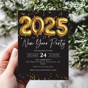 Gold Balloon New Years Eve Party 2025 Invitation