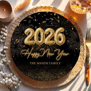 Gold Balloon New Years Eve Party Paper Plates 