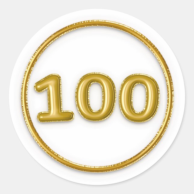 Gold Balloon Number 100 Round Sticker (Front)
