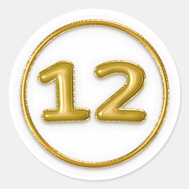 Gold Balloon Number 12 Round Sticker (Front)