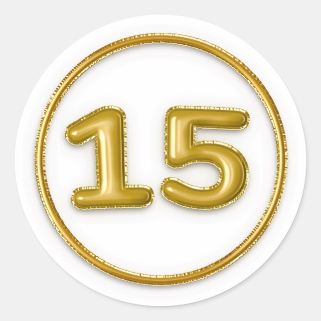 Gold Balloon Number 15 Round Sticker (Front)