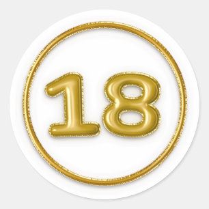 Gold Balloon Number 18 Round Sticker