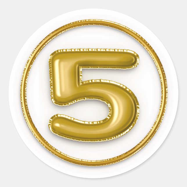 Gold Balloon Number 5 Round Sticker (Front)