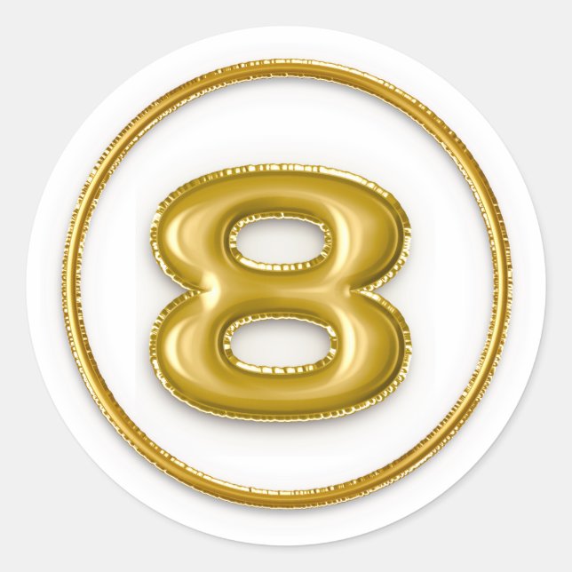 Gold Balloon Number 8 Round Sticker (Front)