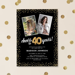 Gold Balloons 2 Photo 40th Birthday  Invitation