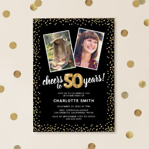 Gold Balloons 2 Photo 50th Birthday  Invitation