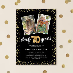 Gold Balloons 2 Photo 70th Birthday  Invitation
