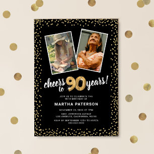 Gold Balloons 2 Photo 90th Birthday Invitation
