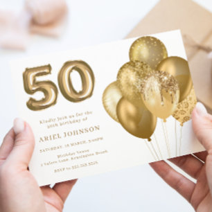 Gold Balloons 50th Birthday Party Invitation
