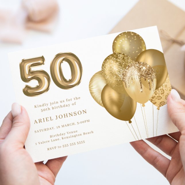 Gold Balloons 50th Birthday Party Invitation (Creator Uploaded)