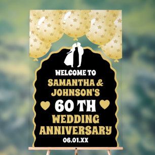 Gold Balloons 60th wedding anniversary Welcome Acrylic Sign