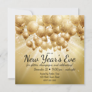 Gold Balloons and Glitter New Year's Eve Party Invitation