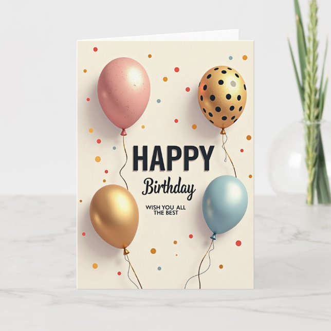 Gold Balloons Birthday Card (Front)