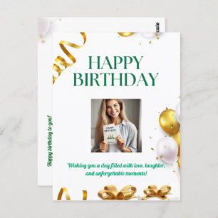 Gold Balloons Birthday Card with Gifts and Ribbons