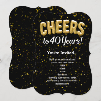 Gold Balloons Cheers to 40 Years 40th Birthday Invitation