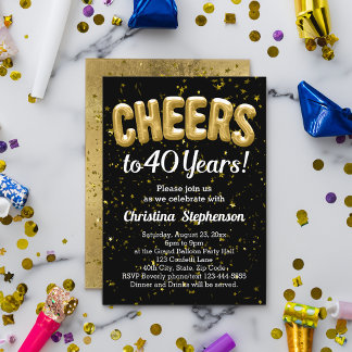 Gold Balloons Cheers to 40 Years 40th Birthday Invitation