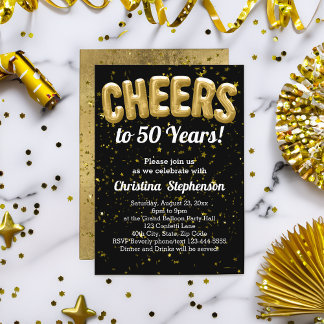 Gold Balloons Cheers to 50 Years 50th Birthday Invitation