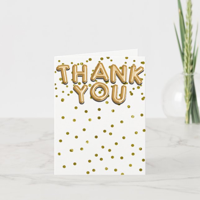 Gold Balloons Confetti Dots Modern Thank You Card (Front)