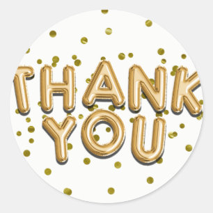 Gold Balloons & Confetti Dots Thank You Modern Classic Round Sticker