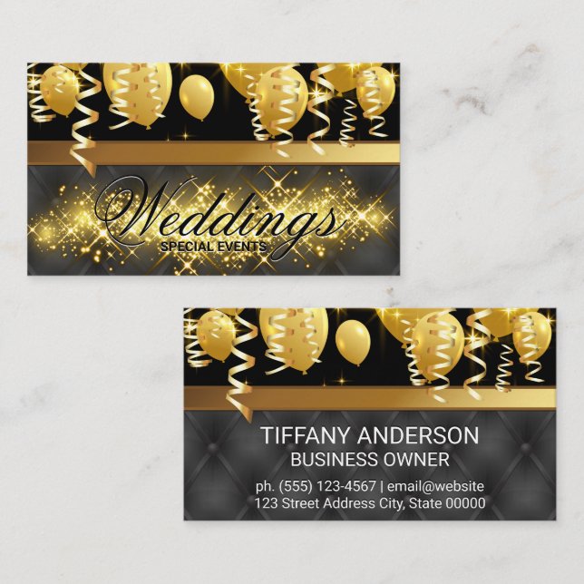 Gold Balloons | Confetti | Golden Sparkle Business Card (Front/Back)