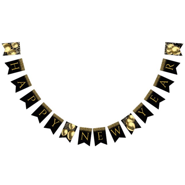 Gold balloons, confetti Happy New Year letters Bunting (All)