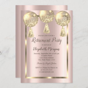 Gold Balloons,Frame,Rose Gold,Retirement  Invitation