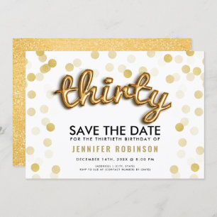 Gold Balloons Glitter 30th Birthday Save The Date Invitation