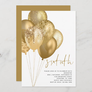 Gold Balloons Glitter 60th Birthday Party Invitation