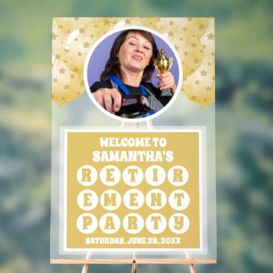 Gold Balloons Photo Retirement Welcome Frosted Acrylic Sign