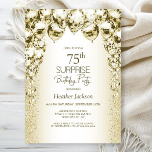 Gold Balloons Surprise 75th Birthday Party Invitation